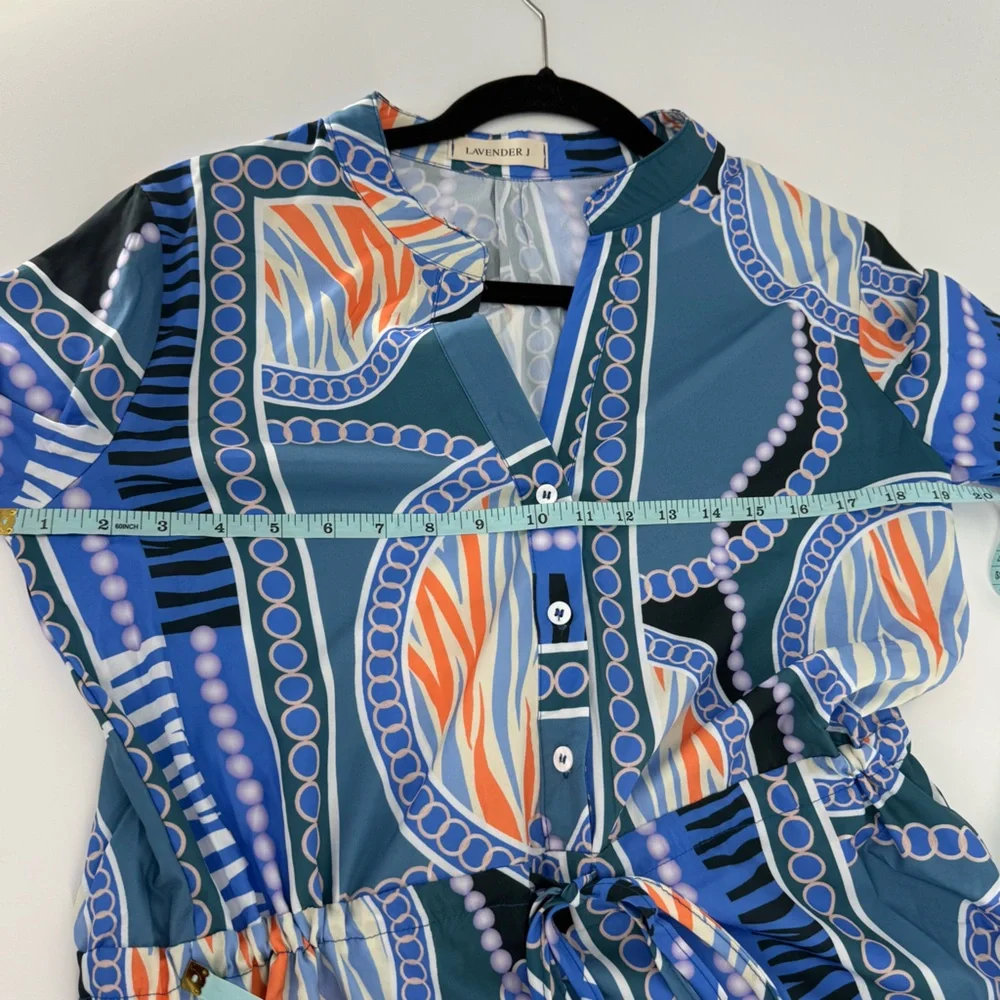 Patterned Blue and Orange Dress - Picture 7 of 11